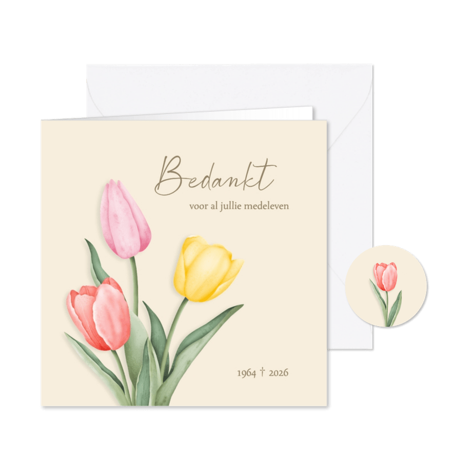 Rouw bedankkaartje aquarel tulpen - Kaartimpressie