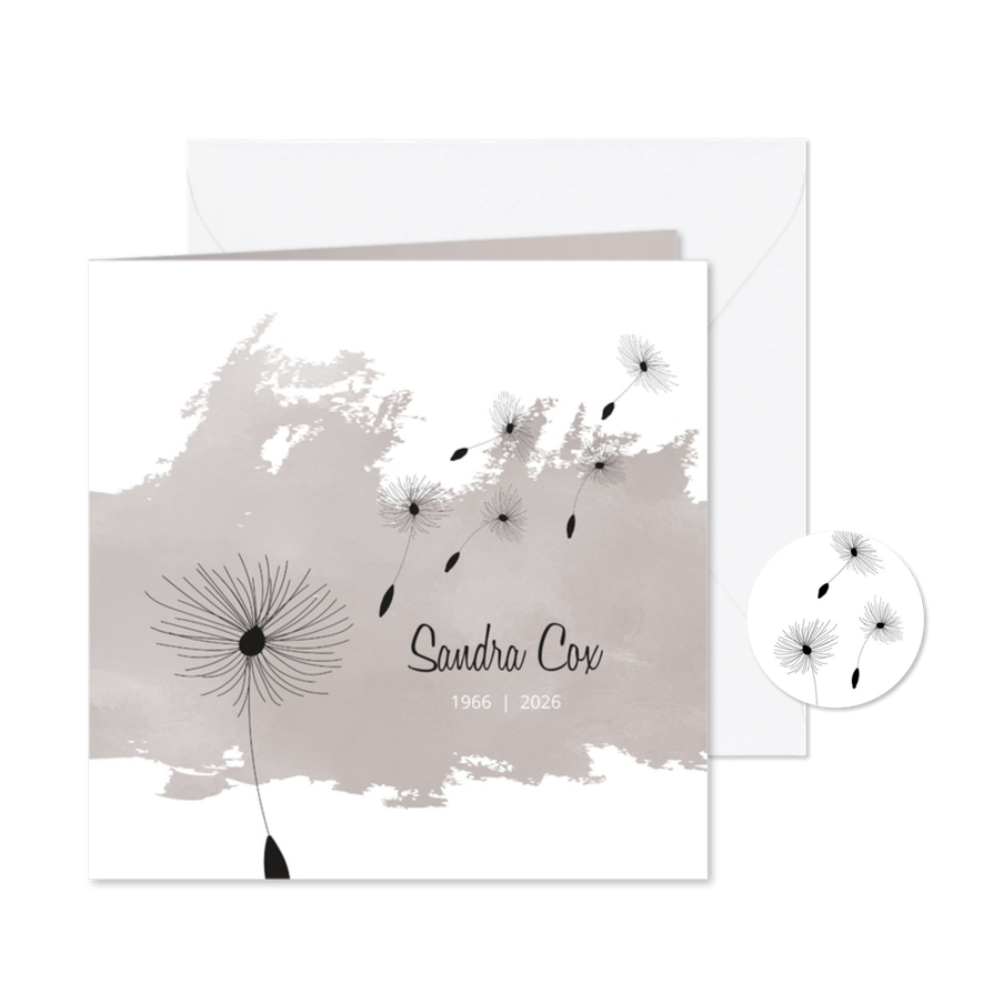 Rouw paardenbloem met pluisjes op waterverf achtergrond - Kaartimpressie