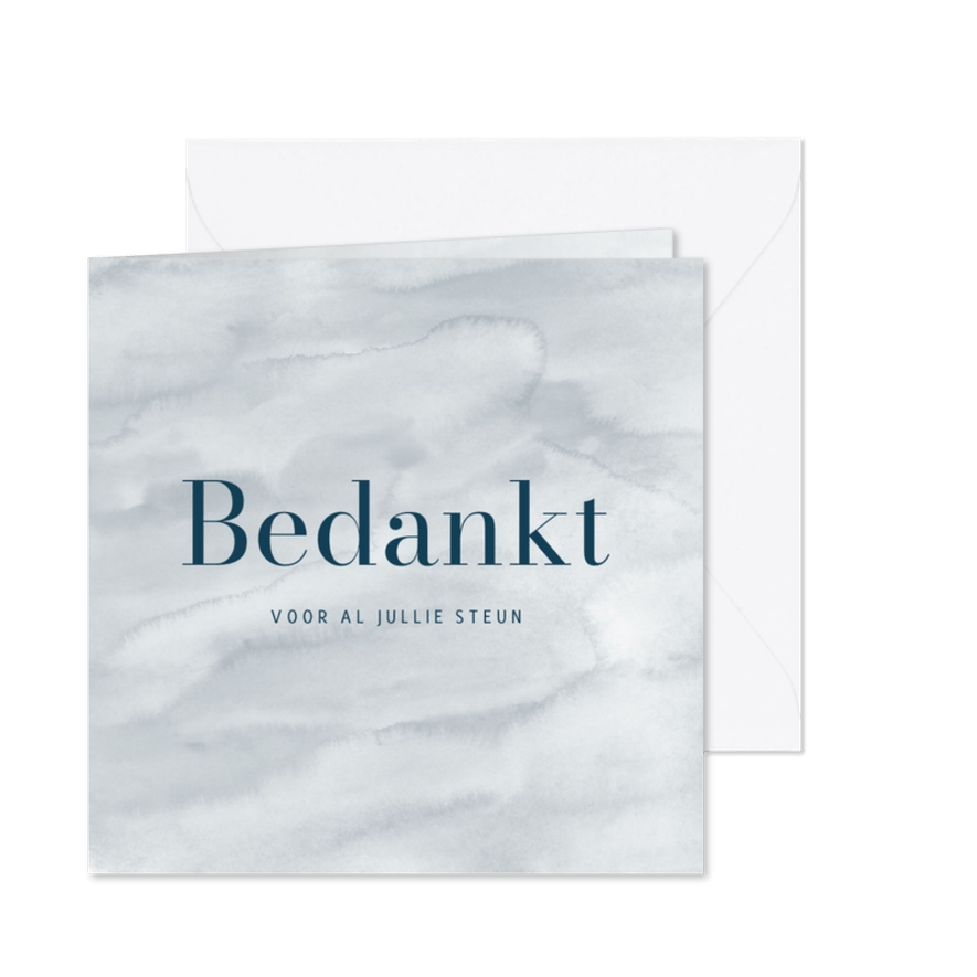 Rouwkaart bedankt blauwe waterverfachtergrond minimalistisch - Kaartimpressie