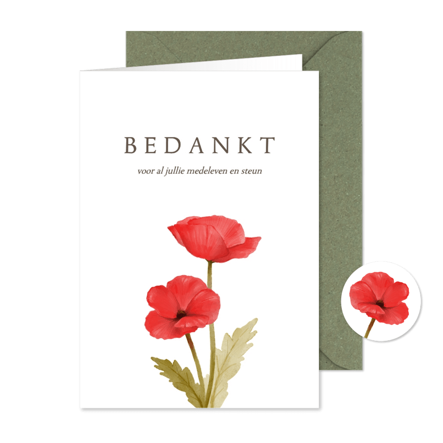 Rouwkaart bedankt bloemen klaprozen stijlvol - Kaartimpressie