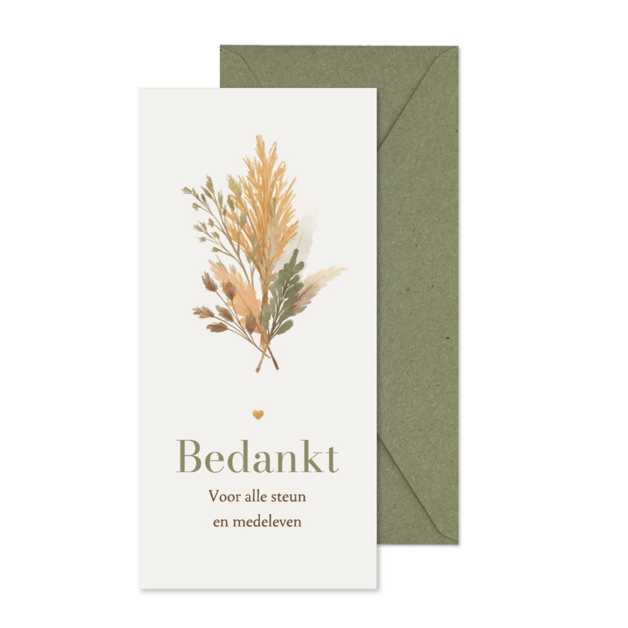 Rouwkaart bedankt droogbloemen natuurlijke takjes neutraal - Kaartimpressie
