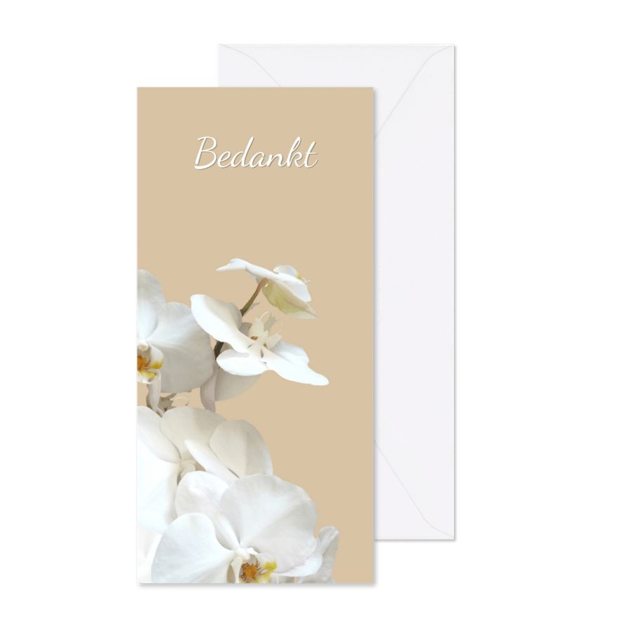 Rouwkaart bedankt hemels witte orchidee - Kaartimpressie