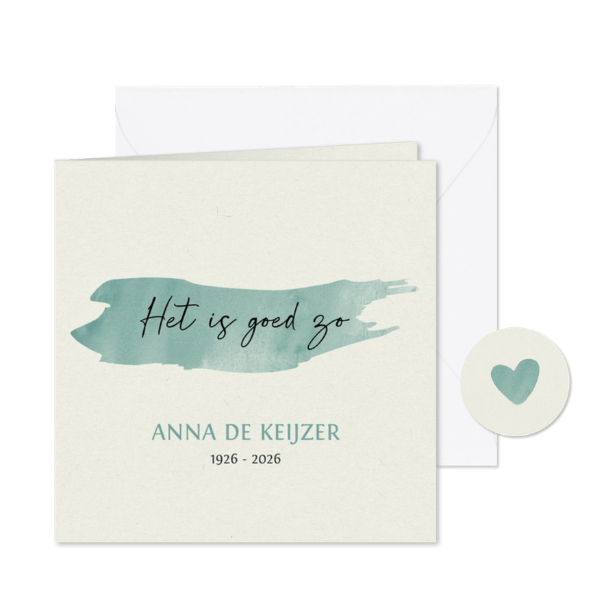 Rouwkaart bedankt het is goed zo - Kaartimpressie