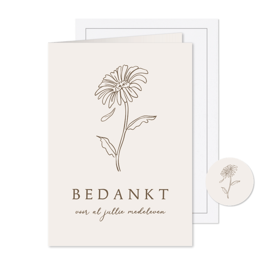 Rouwkaart bedankt line art gerbera bloem stijlvol - Kaartimpressie