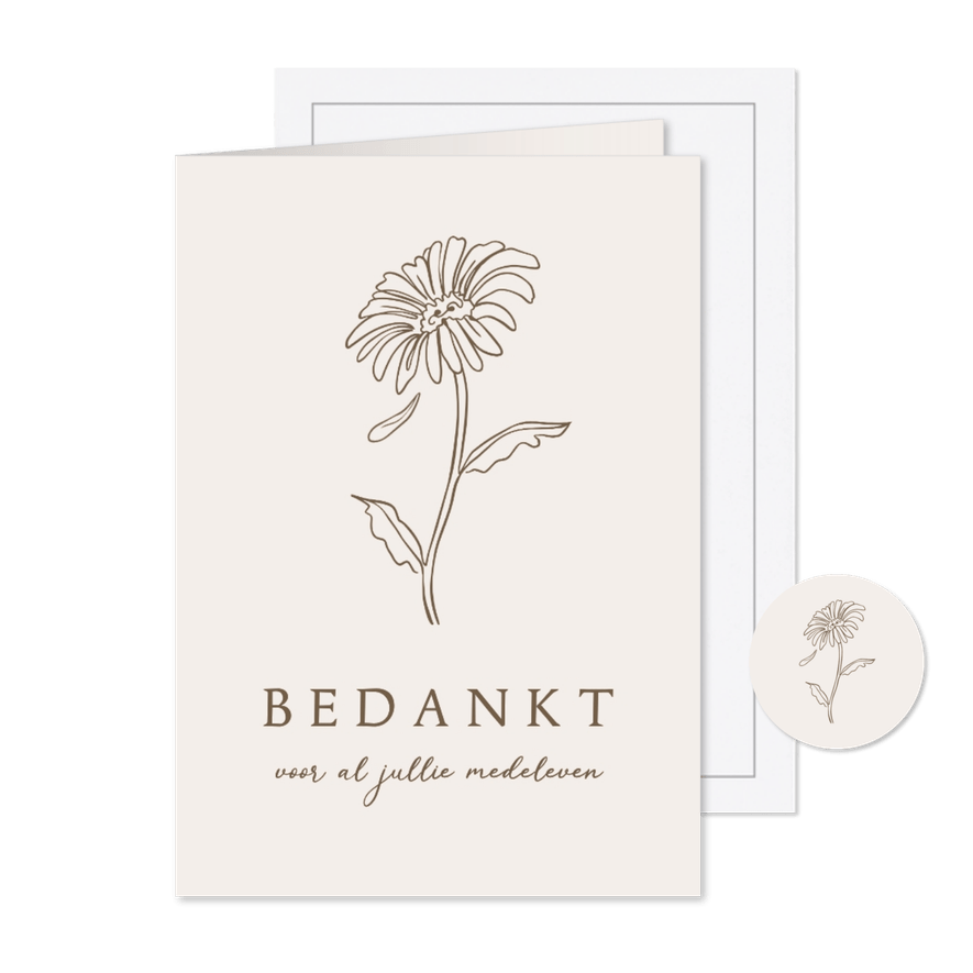 Rouwkaart bedankt line art gerbera bloem stijlvol - Kaartimpressie