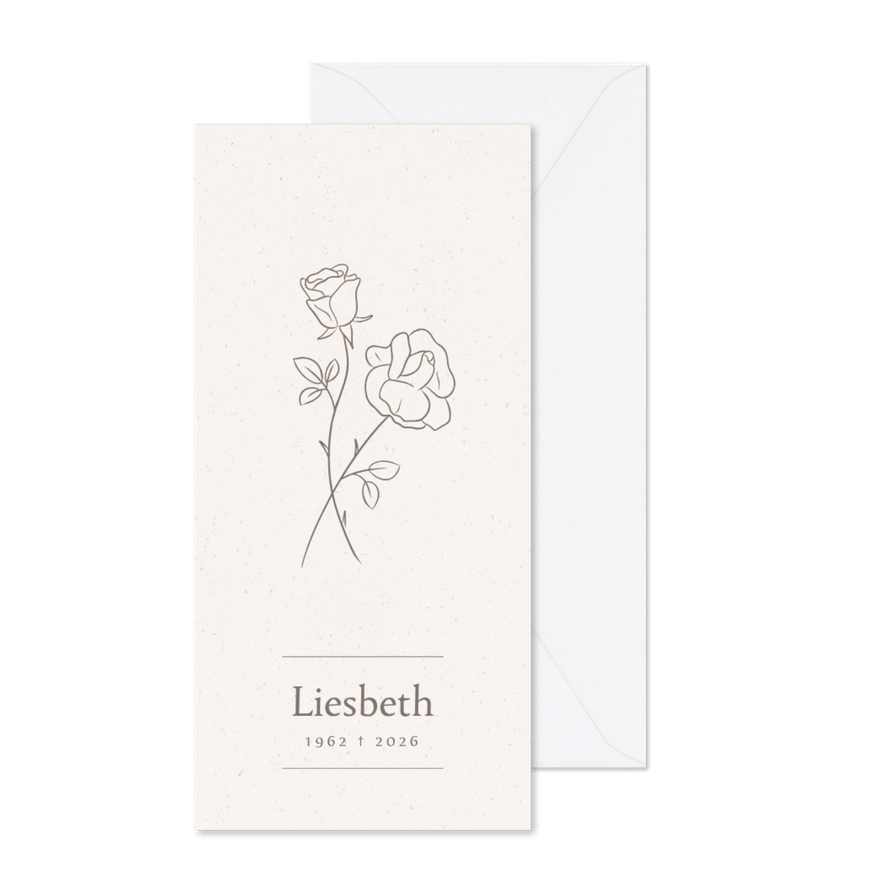 Rouwkaart bedankt met papiertextuur en rozen - Kaartimpressie