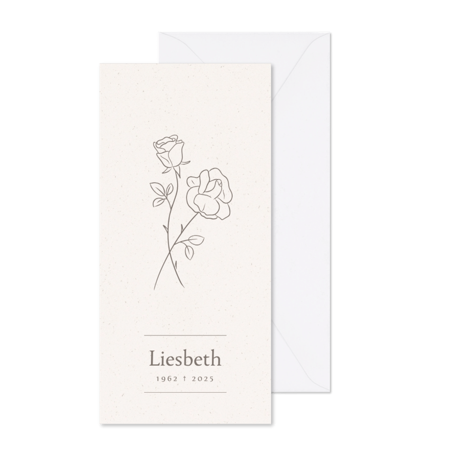 Rouwkaart bedankt met papiertextuur en rozen - Kaartimpressie