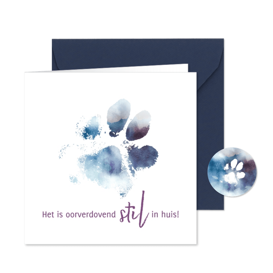 Rouwkaart bedankt met pootafdruk van huisdier - Kaartimpressie