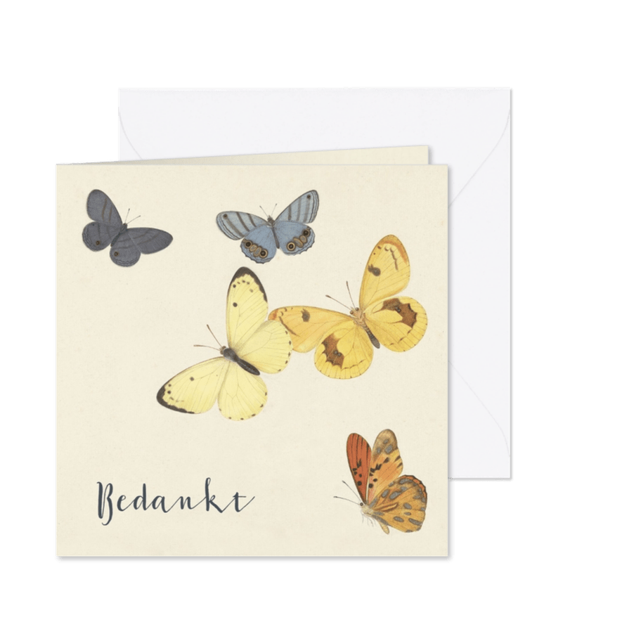 Rouwkaart bedankt met vintage vlinders - Kaartimpressie