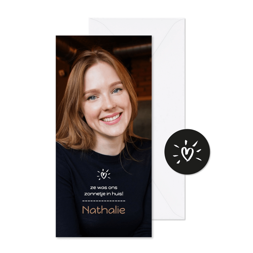 Rouwkaart bedankt Ons zonnetje in huis - Kaartimpressie