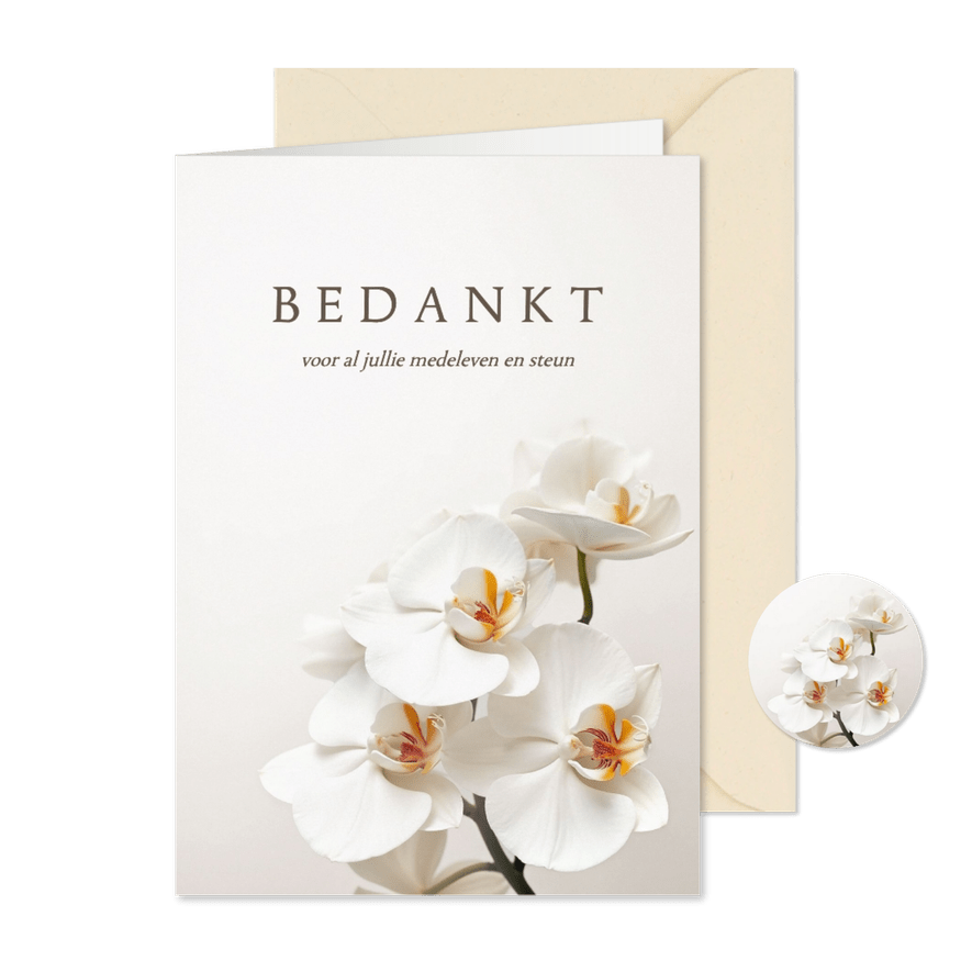 Rouwkaart bedankt orchidee bloemen klassiek stijlvol - Kaartimpressie