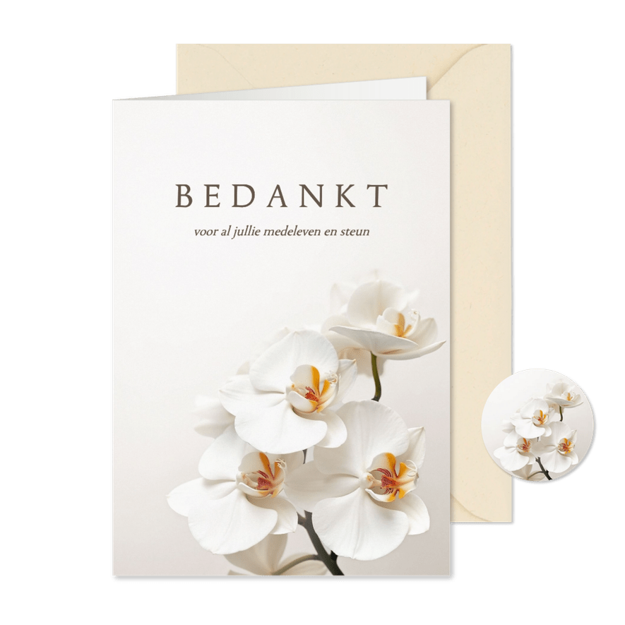 Rouwkaart bedankt orchidee bloemen klassiek stijlvol - Kaartimpressie