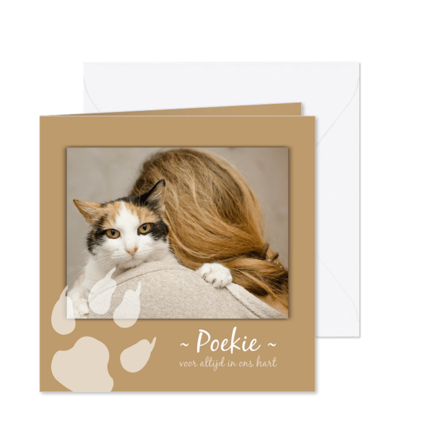 Rouwkaart bedankt pootafdruk huisdier - Kaartimpressie