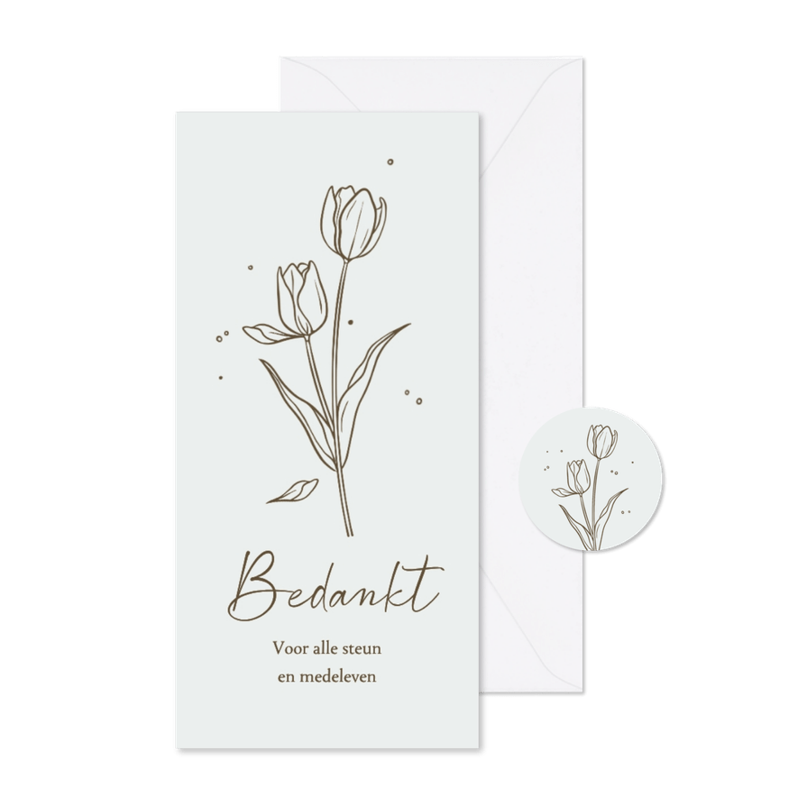 Rouwkaart bedankt tulpen line art stijlvol - Kaartimpressie