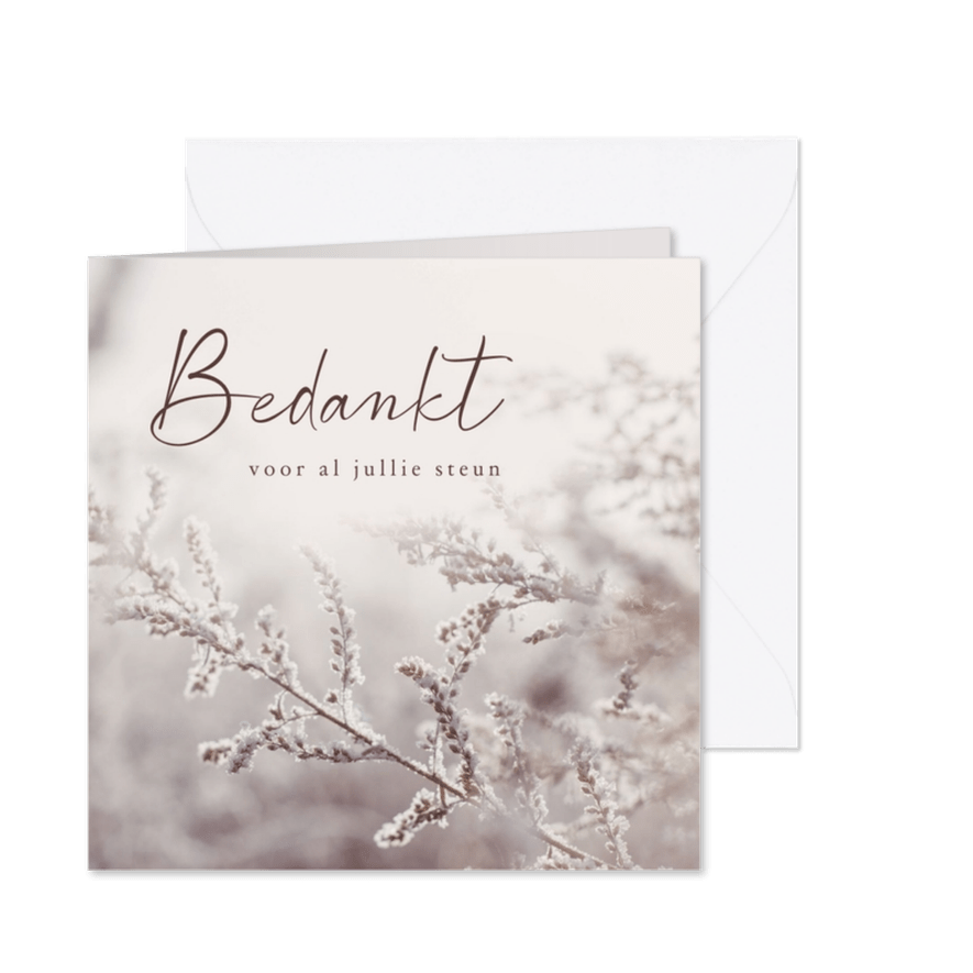 Rouwkaart bedankt winterse natuurfoto paarse tint - Kaartimpressie