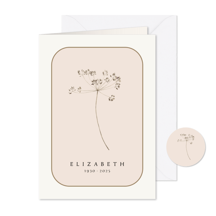 Rouwkaart beige bereklauwtakje - Kaartimpressie