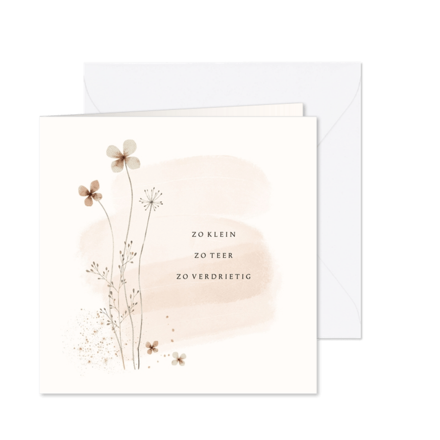 Rouwkaart beige bloemen stilgeboorte - Kaartimpressie