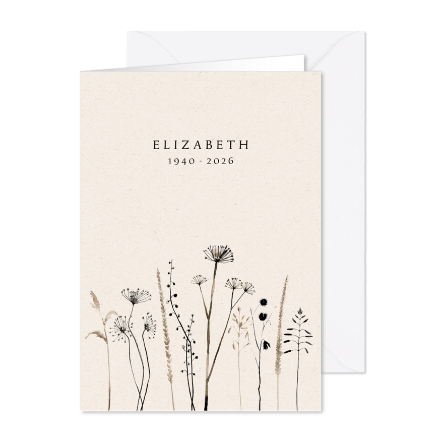 Rouwkaart beige droogbloemen - Kaartimpressie