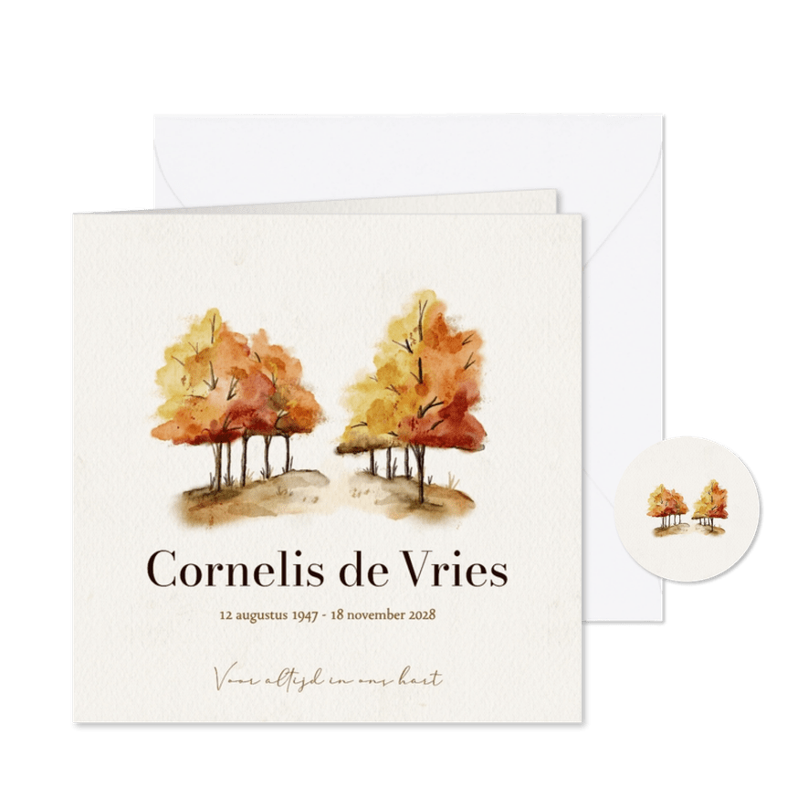 Rouwkaart berkenbos herfstkleuren waterverf - Kaartimpressie
