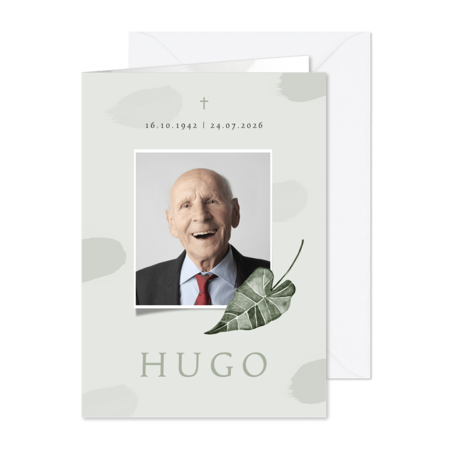 Rouwkaart bidprent foto bedankt natuur blad groen - Kaartimpressie