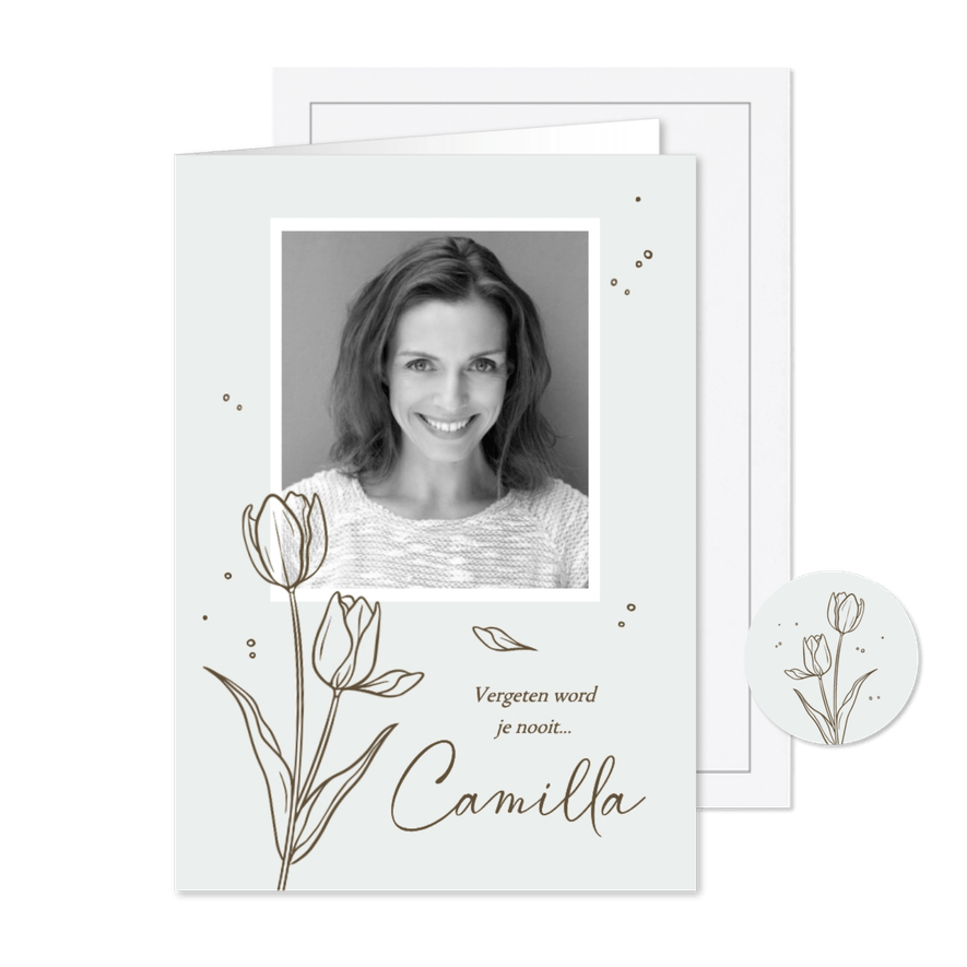 Rouwkaart bidprent herinneringskaart tulpen line art - Kaartimpressie