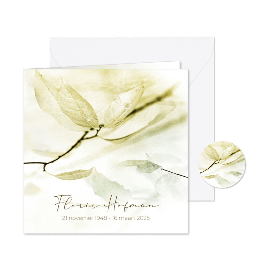 Rouwkaart bladertak wit sereen - Kaartimpressie