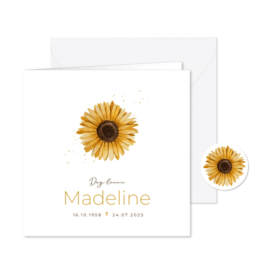 Rouwkaart bloem zonnebloem minimalistisch stijlvol waterverf - Kaartimpressie
