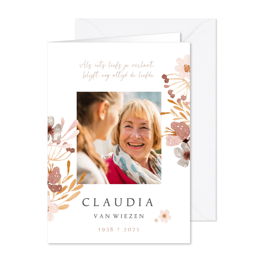 Rouwkaart bloemen vrouw modern chique - Kaartimpressie