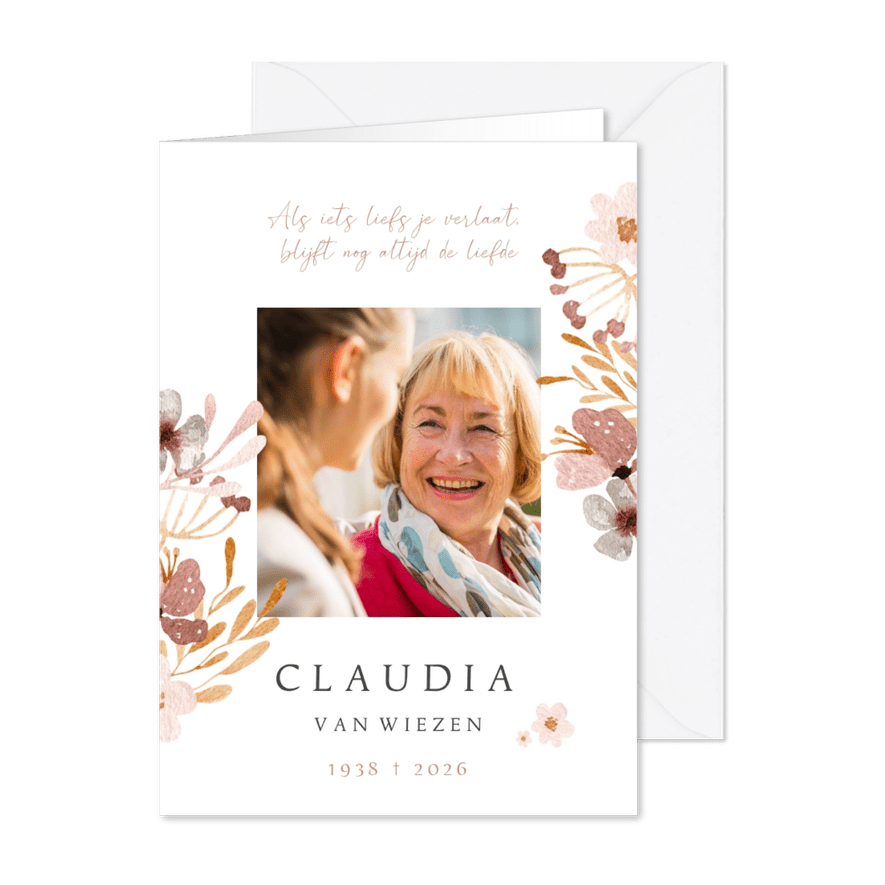 Rouwkaart bloemen vrouw modern chique - Kaartimpressie
