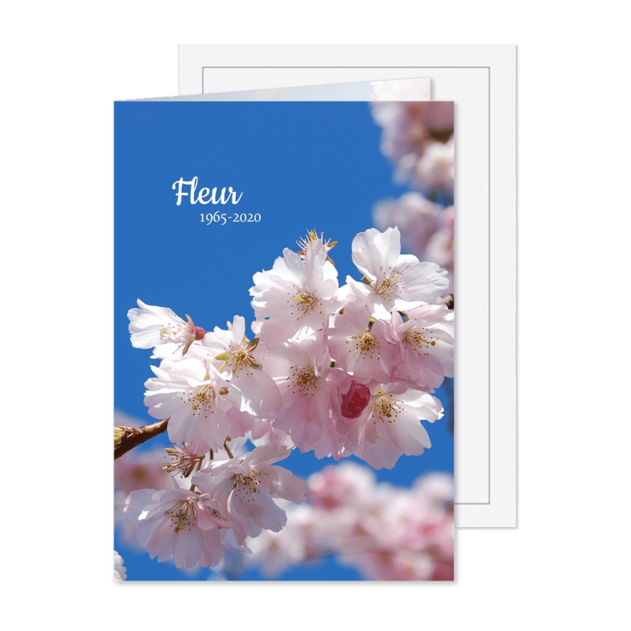 Rouwkaart bloesem tegen blauwe hemel - Kaartimpressie