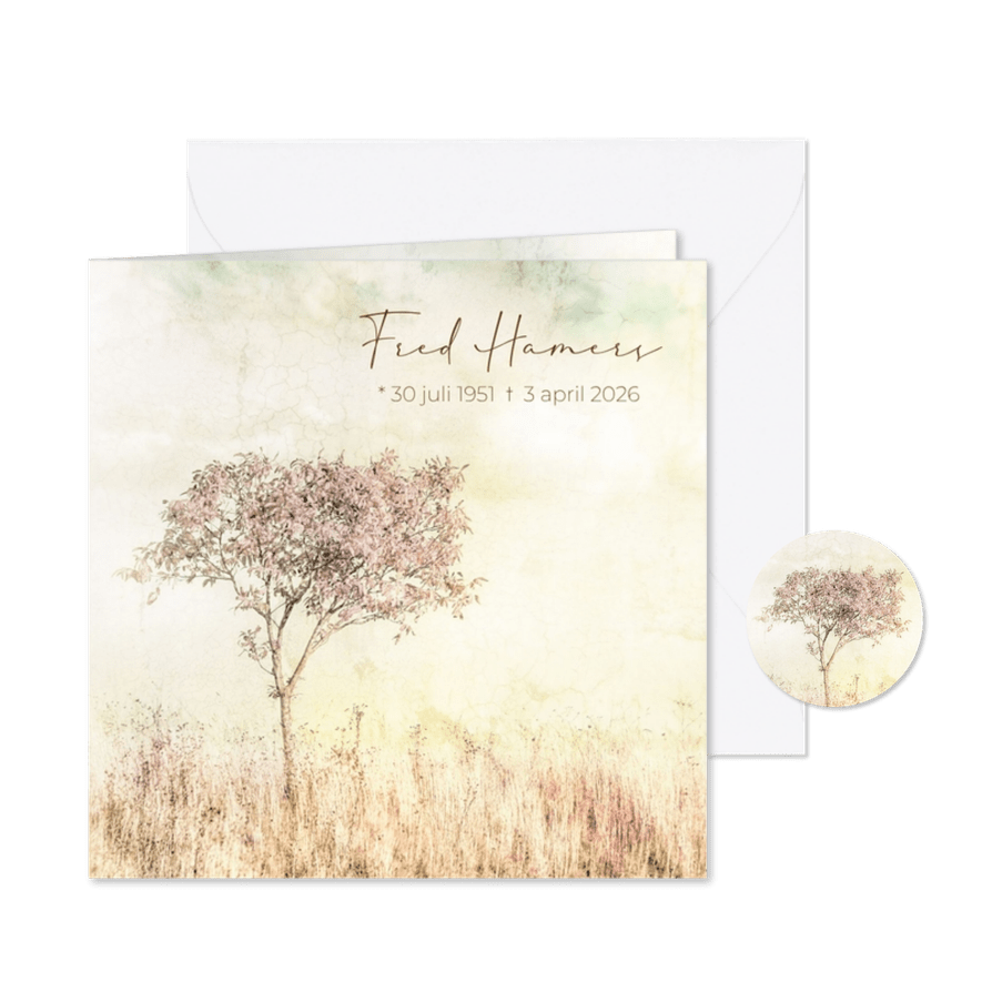 Rouwkaart boom pastel veld - Kaartimpressie