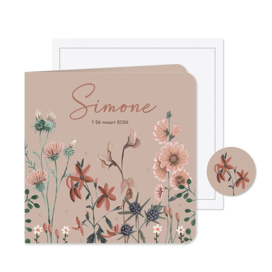 Rouwkaart botanische bloemen  - Kaartimpressie