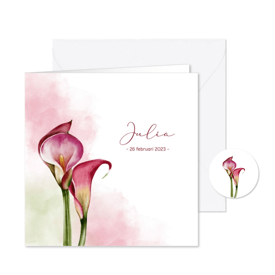 Rouwkaart calle lelie in aquarel - Kaartimpressie