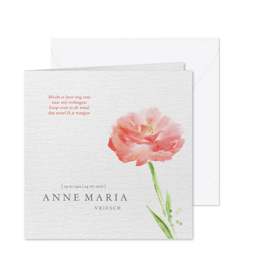 Rouwkaart - chique met bloem  waterverf - Kaartimpressie