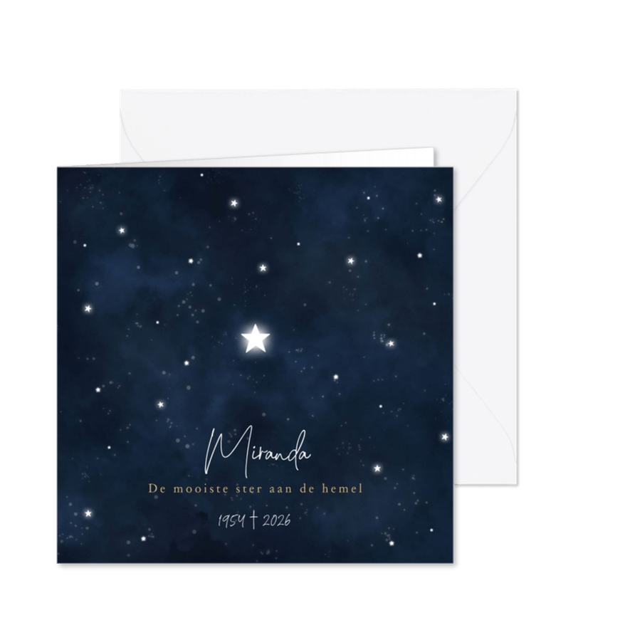 Rouwkaart "De mooiste ster aan de hemel" - Kaartimpressie