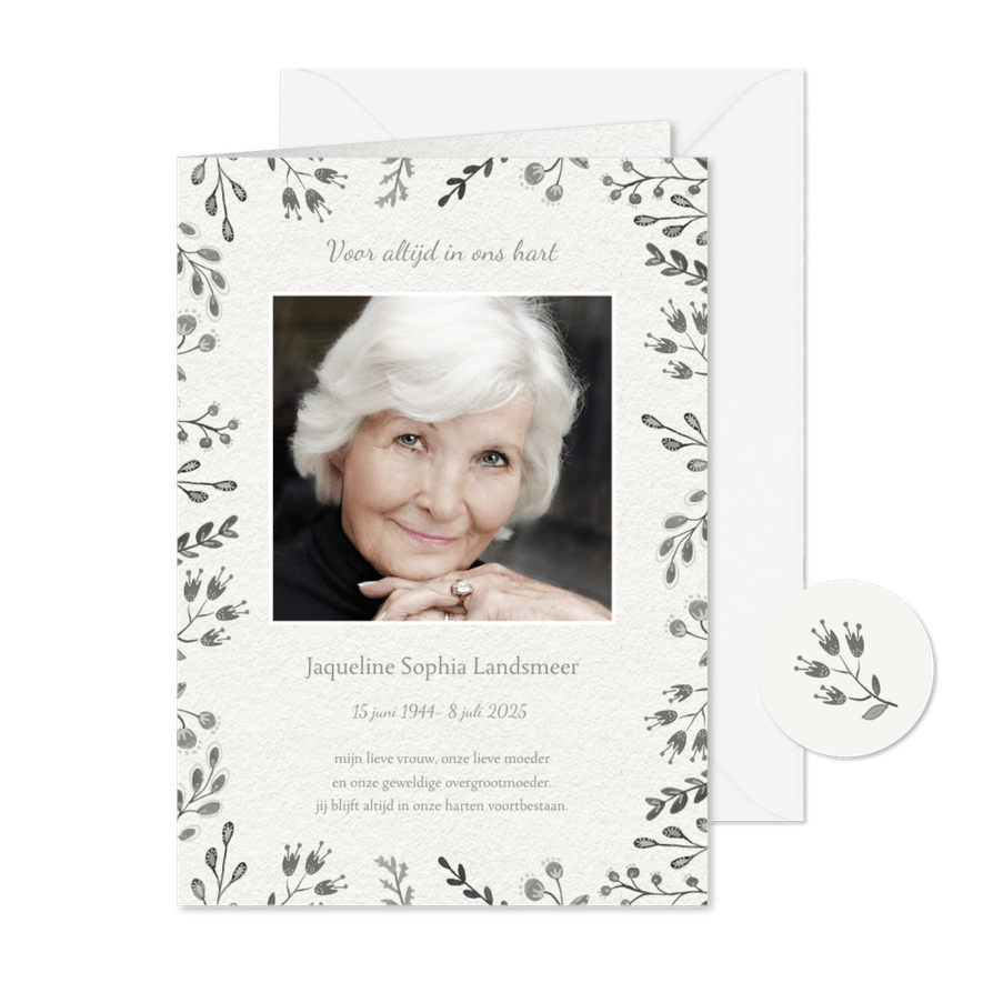 Rouwkaart Deelneming Bloemen - Kaartimpressie