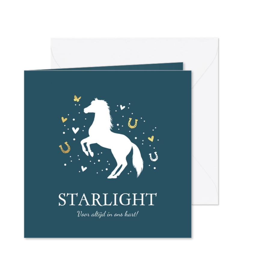 Rouwkaart dieren paard pony met vlinder en hartjes - Kaartimpressie