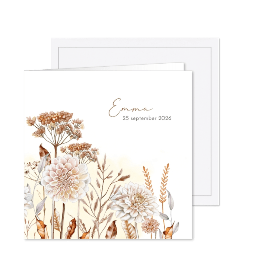 Rouwkaart droogbloemen en takken met dahlia - Kaartimpressie