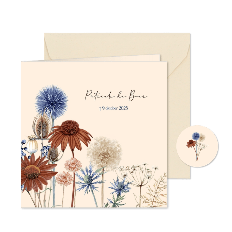 Rouwkaart droogbloemen en takken - Kaartimpressie