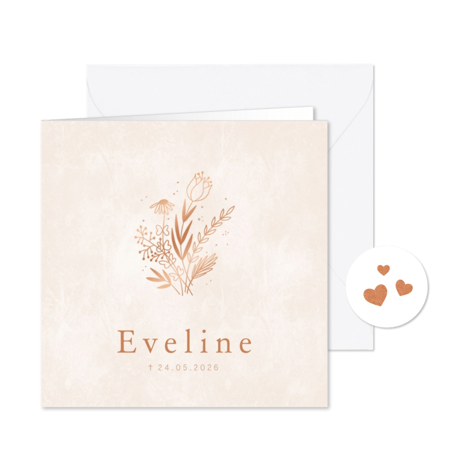 Rouwkaart droogbloemen line art zand - Kaartimpressie