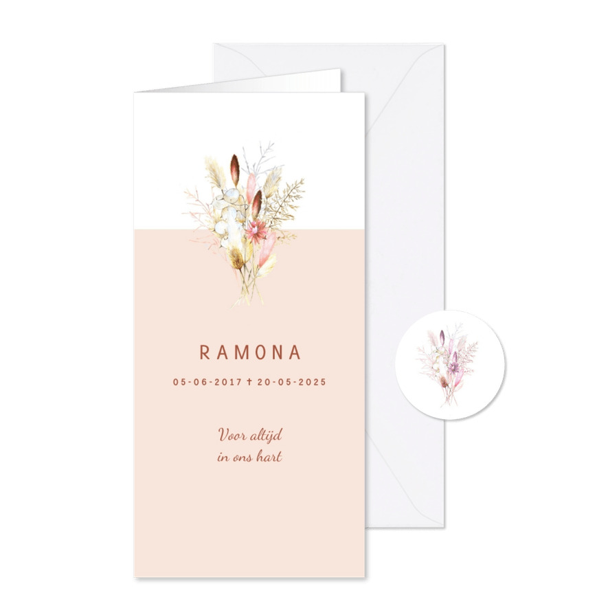 Rouwkaart droogbloemen meisje - Kaartimpressie