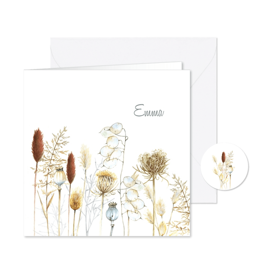 Rouwkaart droogbloemen - Kaartimpressie