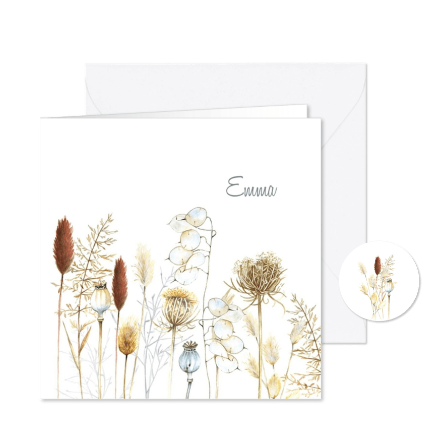 Rouwkaart droogbloemen - Kaartimpressie