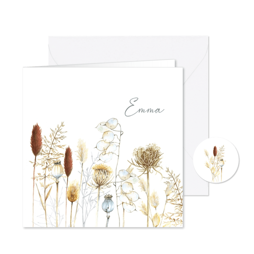 Rouwkaart droogbloemen - Kaartimpressie