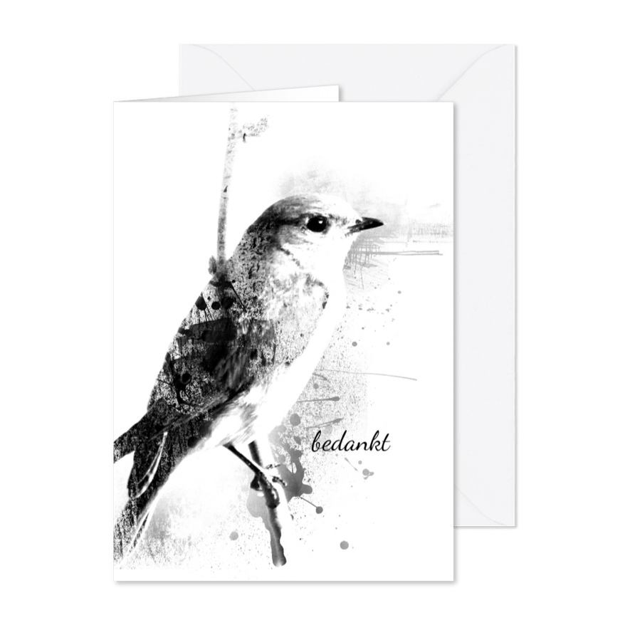Rouwkaart Eenzaam Vogeltje Brush - Kaartimpressie