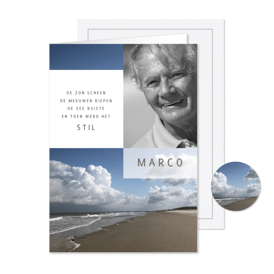 Rouwkaart En toen werd het stil - strand - Kaartimpressie