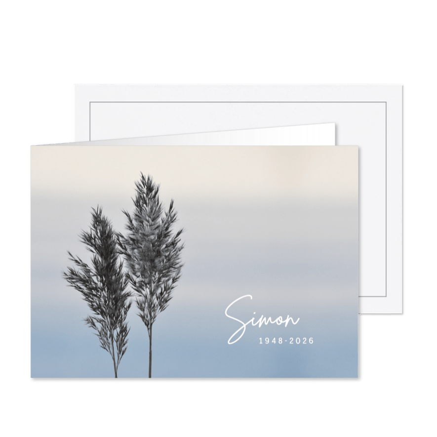 Rouwkaart foto riethalmen en neutrale achtergrond - Kaartimpressie