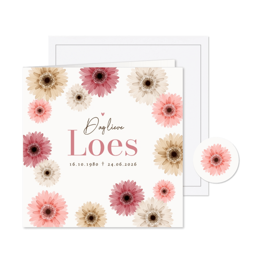 Rouwkaart gerbera bloemen stijlvol uitvaart uitnodiging - Kaartimpressie