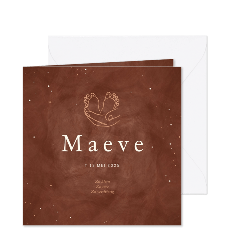 Rouwkaart hand met voetjes lijntekening roestkleur - Kaartimpressie