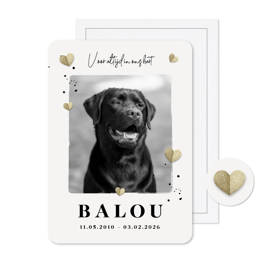 Rouwkaart hond hartjes foto stijlvol - Kaartimpressie